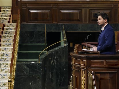 El portavoz parlamentario de ERC, Gabriel Rufián, en el pleno del Congreso hace 15 días