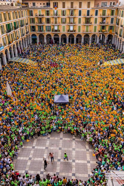Manifestación en protesta por la política lingüística del Govern balear PP y de su socio político, Vox, el domingo 5 de mayo en Palma.