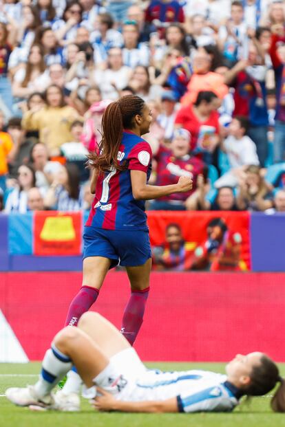 FC Barcelona winger Salma Paralluelo after scoring 2-0.