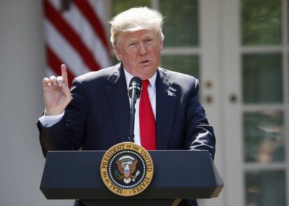 Donald Trump, anunciando la salida del Acuerdo de París el pasado 1 de junio.