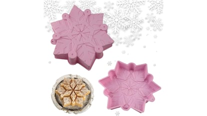 Vista del molde de silicona con forma de copo de nieve.