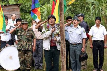 Evo Morales, en una ceremonia en Madidi (región amazónica) en la que anunció el 26 de agosto el fin de las concesiones energéticas y madereras en parques nacionales.