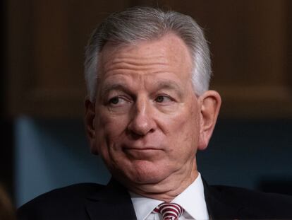 Republican Senator from Alabama Tommy Tuberville attends a Senate Armed Services Committee hearing on Capitol Hill in Washington, on July 12, 2023.