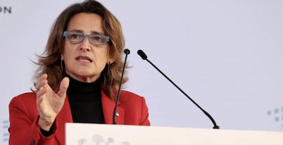 La vicepresidenta y ministra para la Transición Ecológica y el Reto Demográfico, Teresa Ribera, durante su intervención en el Spain Investors Day, este miércoles.