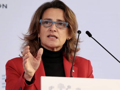 La vicepresidenta y ministra para la Transición Ecológica y el Reto Demográfico, Teresa Ribera, durante su intervención en el Spain Investors Day, este miércoles.