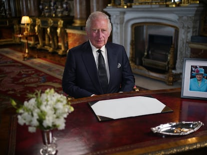 Carlos III, en su primer discurso como rey del Reino Unido, este viernes.