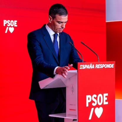 DVD 1270 (13/06/25) Rueda de prensa de Pedro Sánchez en la sede del PSOE de la calle Ferraz tras la dimisión de Santos Cerdán. © Claudio Álvarez