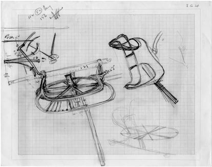 Dibujo de Carter de piezas de carros de la tumba de Tutankamón.