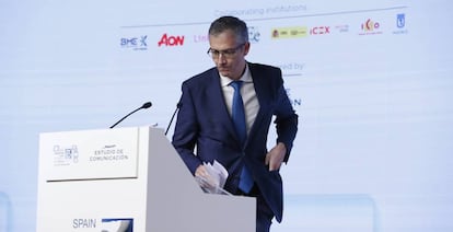 El gobernador del Banco de España, Pablo Hernández de Cos, durante su intervención en el Spain Investors Day.