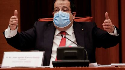 El consejero de Interior, Joan Ignasi Elena, durante su comparecencia en el Parlament.