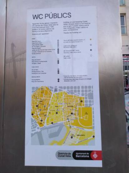 Mapa de los WC públicos en el Distrito de Ciutat Vella