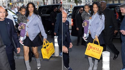 La cantante Rihanna y su hijo, Riot, en el desfile de AWGE Menswear de la semana de la moda de París (Francia)