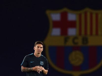 Messi, durant l'entrenament previ a la final de la Supercopa d'Europa.