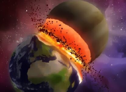 Simulación del choque de la Tierra con Marte, según los cálculos de Jacques Laskar.