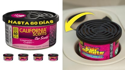 ambientador para el coche California Scents es muy versátil y tiene un diseño en lata.