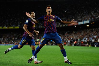 Thiago Alcántara celebra su gol, el primero del partido, frente al Villarreal.