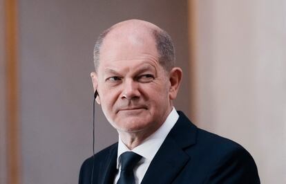 El canciller alemán, Olaf Scholz, el viernes en el Palacio del Elíseo, en París.