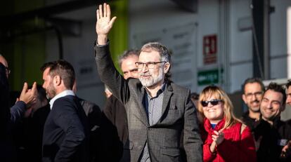 Jordi Cuixart llega a la empresa Aranow, de la que es presidente y fundador, este jueves.