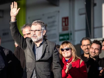 Jordi Cuixart llega a la empresa Aranow, de la que es presidente y fundador, este jueves.