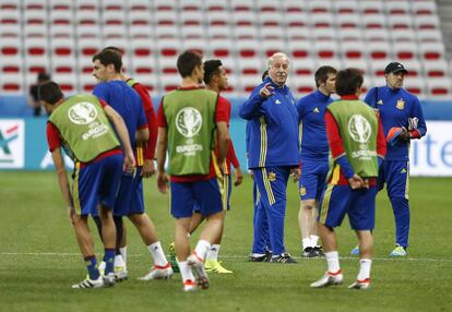 La selección española, en el entrenamiento del jueves.