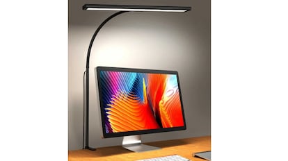 Lamp with desktop clamp with adjustable swan neck.