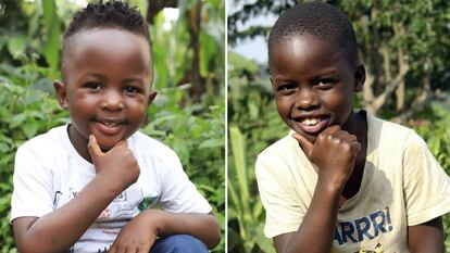 Namubiru Nabirah (izquierda) y Kigundu Emmanuel, dos de los niños del centro de acogida Masaka Kids.