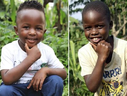Namubiru Nabirah (izquierda) y Kigundu Emmanuel, dos de los niños del centro de acogida Masaka Kids.