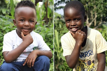 Namubiru Nabirah (izquierda) y Kigundu Emmanuel, dos de los niños del centro de acogida Masaka Kids.