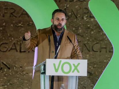 Santiago Abascal durante el mitin de cierre de campaña de Vox en Madrid.