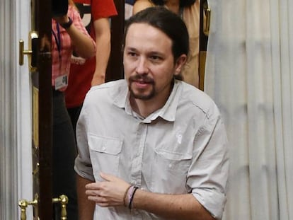 Pablo Iglesias en la segunda sesi&oacute;n del debate de enmiendas al proyecto presupuestario de 2017 en el pleno del Congreso. 