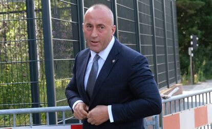 El primer ministro de Kosovo, Ramush Haradinaj, a su llegada al tribunal este miércoles en La Haya.