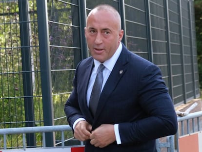 El primer ministro de Kosovo, Ramush Haradinaj, a su llegada al tribunal este miércoles en La Haya.