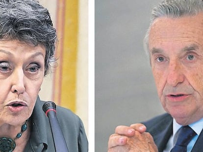 La administradora única de RTVE, Rosa María Mateo, y José María Marín Quemada, presidente de la CNMC. 