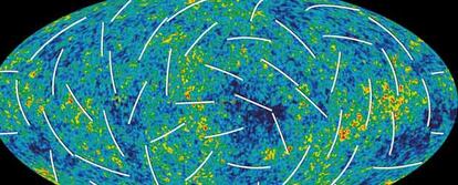 Representación de la radiación de fondo del universo medida por la sonda <i>WMAP</i>.