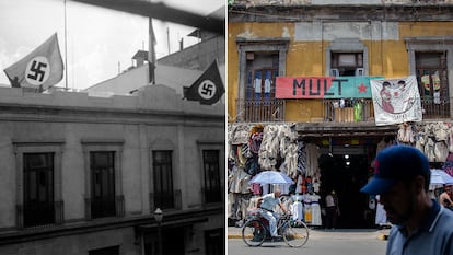 A la izquierda, el Casino Alemán, en el centro de Ciudad de México, en la década de 1930. A la derecha, la fachada del edificio este mayo