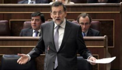 Rajoy, durante su r&eacute;plica a Rubalcaba.