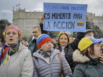 Concentración de venezolanos, ayer en Barcelona