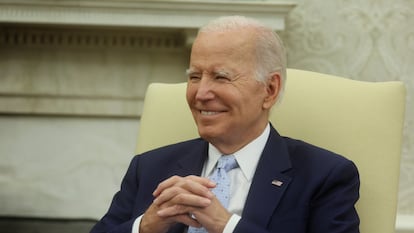 Joe Biden durante la reunión con su equipo de Seguridad Nacional en la Casa Blanca, el 5 de octubre de 2023.