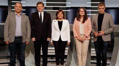 Los candidatos a la presidencia de la Generalitat Valenciana en las elecciones del próximo 28 de abril durante un debate en RTVE.