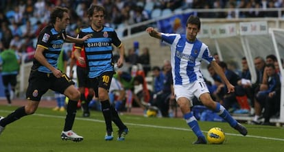 Partido de Liga entre la Real Sociedad y el Espanyol.