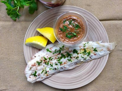 Lenguado a la plancha con salsa de cacahuete