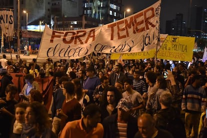 Manifestação contra o Governo Temer nesta quinta-feira, em São Paulo.