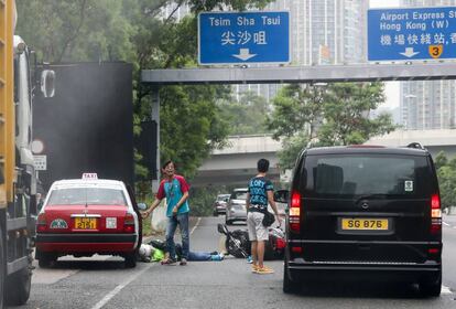 Un accidente de tráfico en el barrio de Tsim Sha Tsui (Hong Kong).