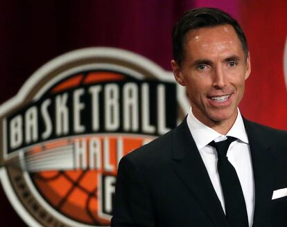 Steve Nash, en septiembre de 2018, durante el acto de inducción en el Salón de la Fama.