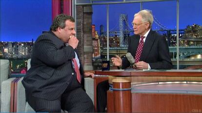 El gobernador de Nueva Jersey, durante su entrevista con David Letterman.
