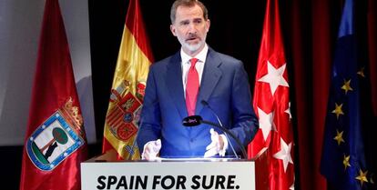 El rey Felipe VI durante el acto de presentación de la campaña 'Spain for sure' (