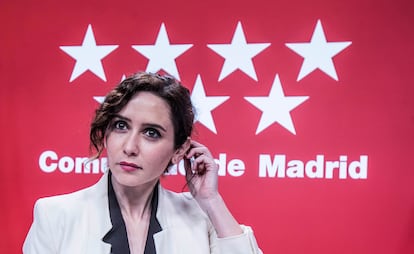 Isabel Díaz Ayuso comparece en la sede de la Comunidad de Madrid el pasado 17 de febrero.