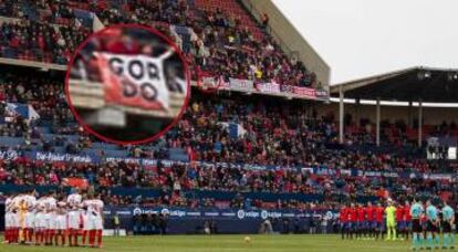 La pancarta para el Gordo en el sector de los ultras del Sevilla.