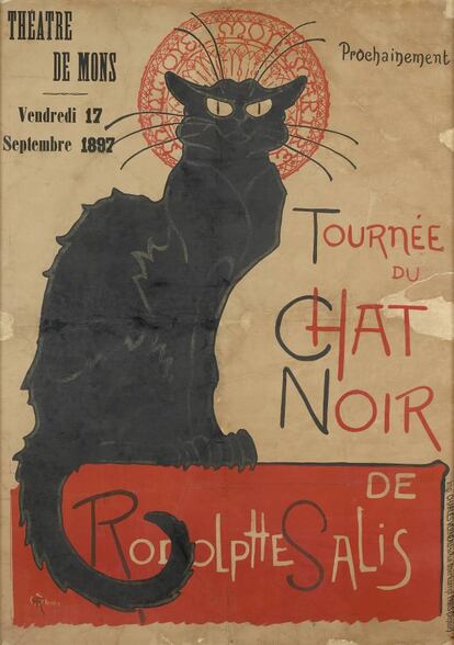 'Gira de Le chat Noir' (1896), conocidísimo afiche del suizo Steinlen. Los carteles de la exposición reflejan la nueva mentalidad que se abrió en el último tercio del siglo XIX, de gran hedonismo.