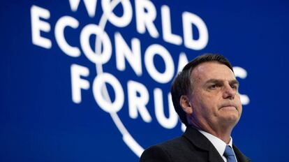 El presidente de Brasil, Jair Bolsonaro, pronuncia un discurso durante la jornada inaugural del 49º Foro Económico Mundial de Davos (Suiza).